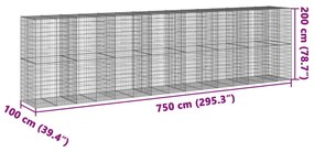 horganyzott vas gabion kosár fedéllel 750 x 100 x 200 cm