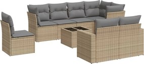 vidaXL 9 részes bézs polyrattan kerti ülőgarnitúra párnákkal