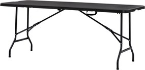 Outsunny Összecsukható Kerti Asztal 6 Személyre, Fémvázas Büféasztal, Fa Hatású Terasz Asztal, HDPE, 180 x 75.5 x 73 cm, Sötétszürke | Aosom