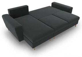 Sötétszürke bársony kinyitható tárolóhelyes sarokkanapé Kyoto – Cosmopolitan Design