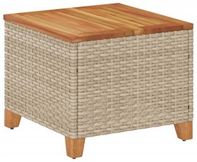 bézs polyrattan és akácfa kerti asztal 45 x 45 x 37 cm