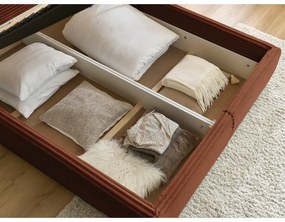 Téglavörös kárpitozott ágyneműtartós franciaágy ágyráccsal 180x200 cm Jade – Bobochic Paris