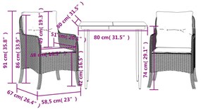 3részes világosszürke polyrattan kerti étkezőgarnitúra párnával