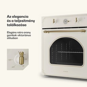 Klarstein Victoria, beépített sütő, retró dizájn, 9 funkció, 50 – 250 °C, elefántcsont