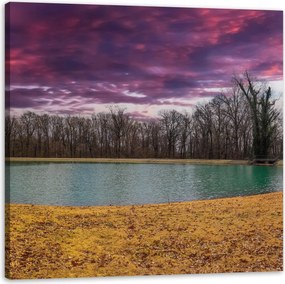 Vászonkép Lila ég tó fák Ősz 60X60 cm