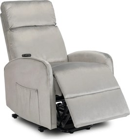 FOTEL COLTON Szary Welurowy z Funkcją Wstawania