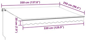 antracitszürke-fehér kézzel kihúzható napellenző 350 x 250 cm