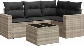 vidaXL 5 részes világosszürke polyrattan kerti ülőgarnitúra párnákkal