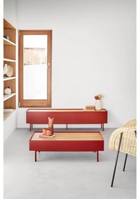 Piros TV-állvány tölgyfa dekorral 180x45 cm Arista – Teulat