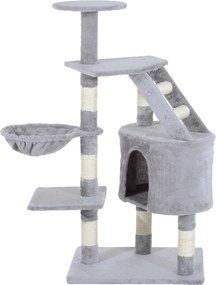 PawHut Karcoló Fa Macskák Számára, Nagy 55x40x125 cm, Macska Torony Pálcákkal, Lépcsővel, Tágas Barlanggal, Hintaággyal és Különböző Platformokkal Szü