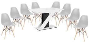 Maasix WGBS Magasfényű Fehér-Fekete 8 személyes étkezőszett Szürke Didier székekkel