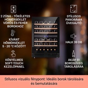 Klarstein Vinovilla 50 Duo kétszintes borhűtő 53 l, 17 palack, háromszínű üvegajtó