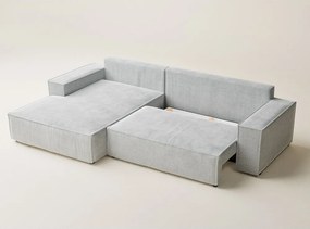 Világosszürke zsenília kinyitható-tárolóhelyes sarokkanapé (bal oldali-heverő résszel) Maze – Maison de Rêve