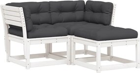 vidaXL 3 részes fehér tömör fenyőfa kerti ülőgarnitúra párnákkal