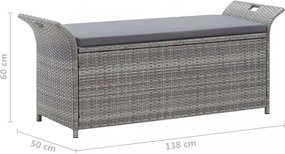szürke polyrattan tárolópad párnával 138 cm