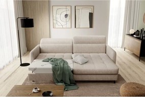 Bézs zsenília kinyitható-tárolóhelyes sarokkanapé (jobb oldali-heverő résszel) Gomsi – ELTAP