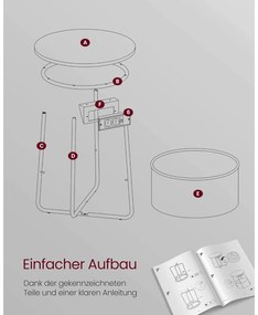 Kerek dohányzóasztal USB töltő porttal, kis asztal aljzattal, ébenfekete-palaszürke