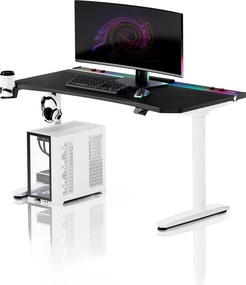 Elektromos RGB gamingasztal tartókkal, fekete-fehér, 140 cm: Diablo X-Forge 1400