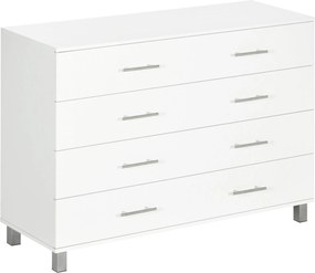 HOMCOM 4-Fiókos Komód Ágyasztal Lábakkal Modern Éjjeliszekrény Nappaliba Irodába Előszobába 112x38.2x81 cm Fehér | Aosom