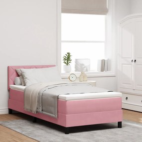 Boxspring Ágy Mattal Rózsaszín Egyszemélyes Bársonyos