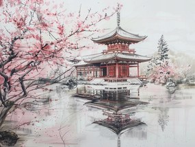 Canvas Vászonkép Japán Cseresznye Templom Pagoda Orient 80x60