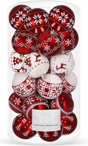 Karácsonyfa Bombák 5cm Törhetetlen Bomba 30x Szett Piros Fehér Karácsonyfa