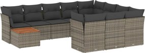 vidaXL 11 részes szürke polyrattan kerti ülőgarnitúra párnákkal