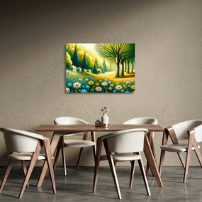 Üveg kép - Falu sárga-zöld színekben (70x50 cm)