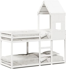 vidaXL fehér tömör fenyőfa ágy emelettel és tetővel 90 x 200 cm