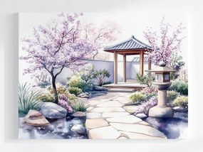 Vászonkép Canvas Akvarell Japán Kert Cseresznye Sakura Virágok 80x60