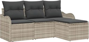 vidaXL Kerti Kanapé Szett tárolóval 4 pcs Világosszürke polirattan