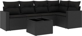 vidaXL 6 részes fekete polyrattan kerti ülőgarnitúra párnákkal