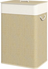 HOMCOM 72L-es Kosár Lidővel Bambusz Szennyes Kosár Kivehető Belső Táskával és Fogantyúkkal 40x30x60 cm Természetes | Aosom