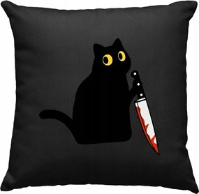 Sötét macska párna késsel, fekete