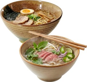 2x Kerámia Tál 20 CM Ramen Udon Pho 1 L Tál Pálcika Szett