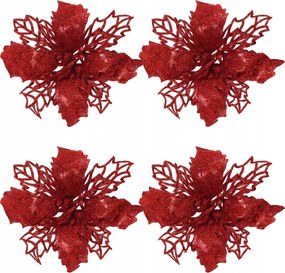 4 X Virágok Karácsonyfa Virág Csillag Medál Dekoráció Piros