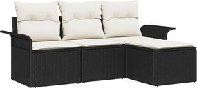 vidaXL Kanapé Szett párnával 4 pcs Fekete és Krém polirattan