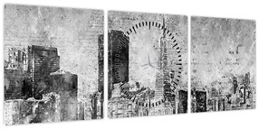 Kép - Kávé művészeti város (órával) (90x30 cm)