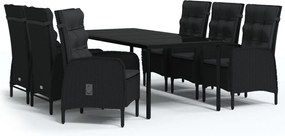 vidaXL 7 részes fekete kerti étkezőgarnitúra párnákkal