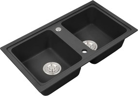Tia szögletes két medencés gránit mosogató fekete