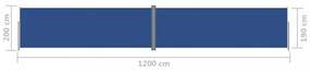 kék behúzható oldalsó napellenző 200 x 1200 cm
