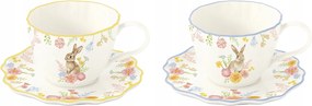 2 db-os porcelán csésze szett 120ml csészealjjal nyuszi virágok Húsvét