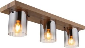 Globo 15915-3 Mennyezeti lámpa, MDF sötét fa megjelenésű, füstszínű üveg, átlátszó színátmenettel, HxSzxM: 710x160x180mm, 3x E27 40W 230V izzók nélkül
