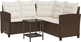vidaXL L-alakú barna polyrattan kerti kanapé asztallal és párnával