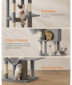 Feandrea nagy macskafa, 175 cm magas macskatorony szürke színben