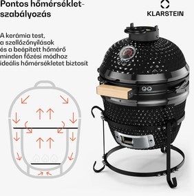 Klarstein Princesize, kamado grill, kerámia, 11", füstölés, BBQ, lassú sütés, fekete