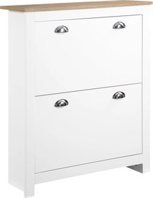 HOMCOM Keskeny Cipőszekrény Előszobai Cipőtároló 2 Lehajtható Fiókkal, Állítható Polcokkal 12 Pár Cipőhöz 79x23x90.5 cm Fehér | Aosom