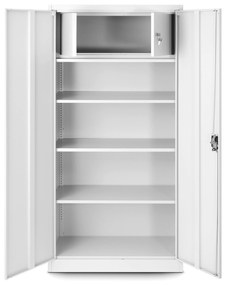 Fém polcos iratszekrény ajtókkal és személyes kis szekrénnyel TOMASZ, 900 x 1850 x 450 mm, fehér