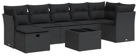 vidaXL 8 részes fekete polyrattan kerti ülőgarnitúra párnákkal