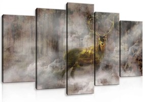 Vászonkép 5 darabos, Szarvas a ködben 100x60 cm méretben